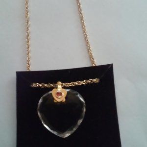 Heart Necklace With 1 Ruby Stone Gold Chain New Unworn